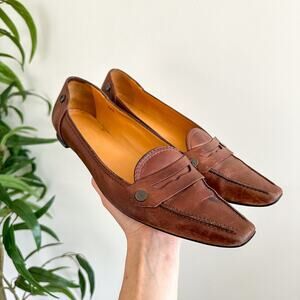 Tod's Leather Slip On Square Toe Penny Loafer Flats Brown 39.5 $495
